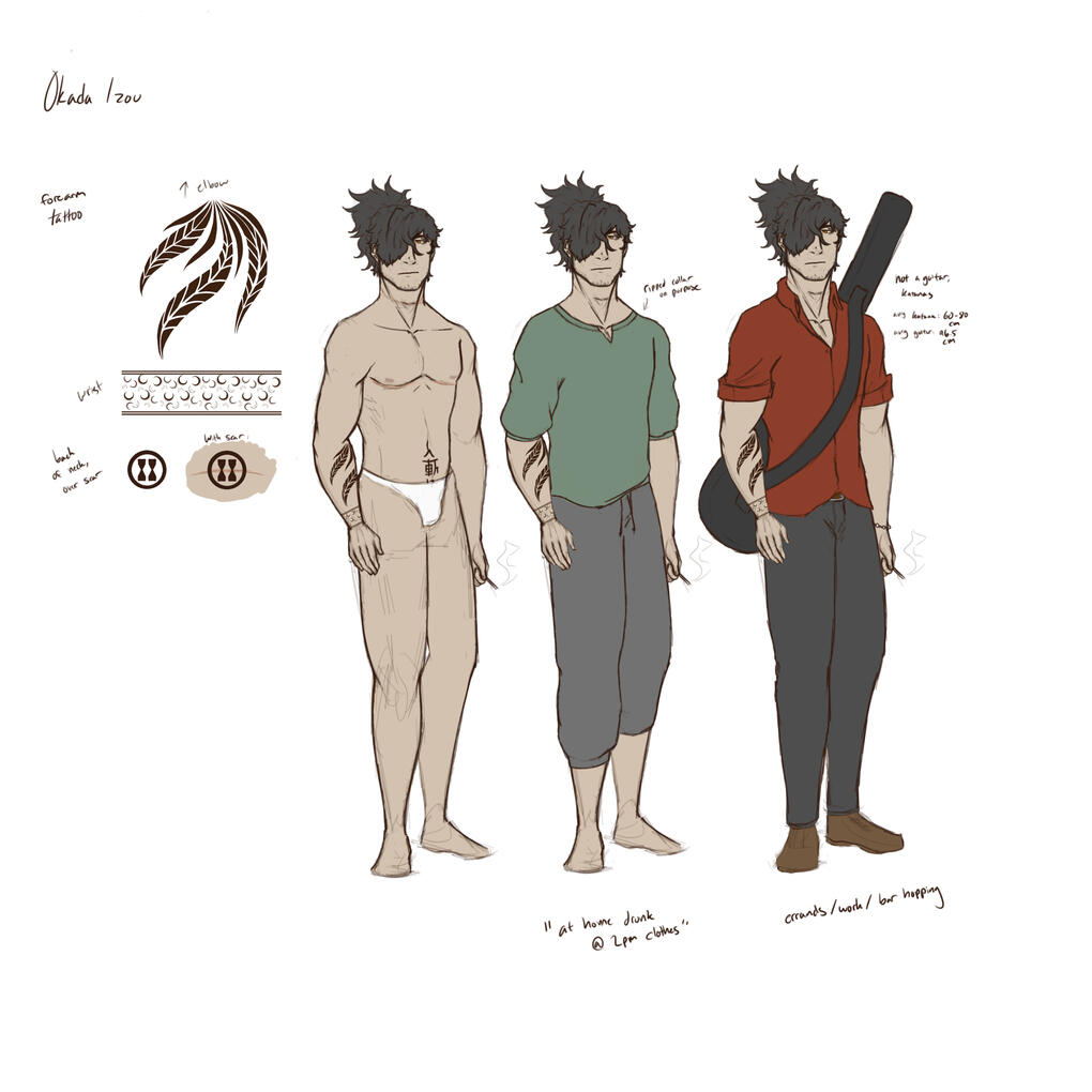 half-nude, costume, and tattoo+scar references by halbwang.